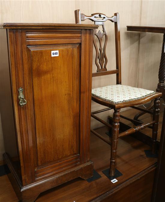 A late Victorian mahogany bedside cupboard and a Victorian nursing chair, cabinet W.40cm